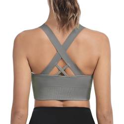 Leversic Sport BH Damen Push up, Sports Bra Ohne Bügel Sport BH Rückenfrei, mit Breiten Trägern für Besseren Halt und Unterstützung, 1pc-Grau, L von Leversic