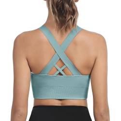 Leversic Sport BH Damen Push up, Sports Bra Ohne Bügel Sport BH Rückenfrei, mit Breiten Trägern für Besseren Halt und Unterstützung, 1pc-Hellblau, L von Leversic