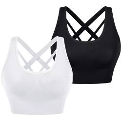 Leversic Sport BH Damen Push up, Sports Bra Ohne Bügel Sport BH Rückenfrei, mit Breiten Trägern für Besseren Halt und Unterstützung, 314-2PCS-Schwarz+Weiß, L von Leversic