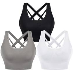 Leversic Sport BH Damen Push up, Sports Bra Ohne Bügel Sport BH Rückenfrei, mit Breiten Trägern für Besseren Halt und Unterstützung, 314-3PCS-Schwarz+Weiß+Grau, M von Leversic