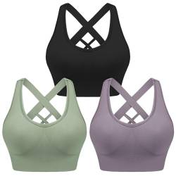 Leversic Sport BH Damen Push up, Sports Bra Ohne Bügel Sport BH Rückenfrei, mit Breiten Trägern für Besseren Halt und Unterstützung, 3PCS-Schwarz+Grün+Violett, L von Leversic