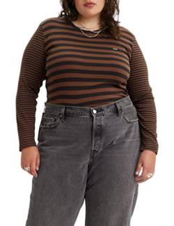 Levi's Damen Plus Size Long-Sleeve Baby Tee T-Shirt,Sunday Stripe Fondue Fudge,3XL von Levi's