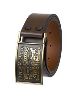 Levi's Herren Leather Belt with Plaque Buckle Gürtel, Brauner Schnappverschluss, X-Large (42-44) von Levi's