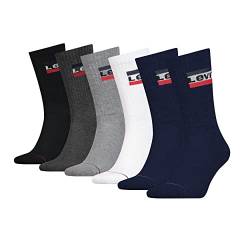 Levi's Unisex Crew Socken, Blau/Weiß/Grau/Schwarz, 39/42 (6er Pack) von Levi's