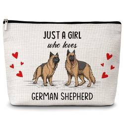 Kosmetiktasche für Hundeliebhaber, Motiv: "Just A Girl Who Loves Dog", deutscher Schäferhund, Make-up-Tasche, Geschenke für Hundeliebhaber, Haustierbesitzer, Geburtstags-, Weihnachtsgeschenke für von Levitatinyear