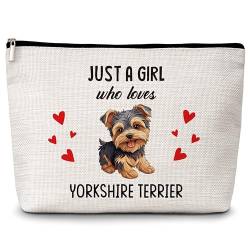 Kosmetiktasche für Hundeliebhaber, mit Aufschrift "Just A Girl Who Loves Dogs", Yorkshire Terrier, Make-up-Tasche, Geschenke für Hundeliebhaber, Haustierbesitzer, Geburtstags- und Weihnachtsgeschenke von Levitatinyear