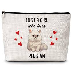 Kosmetiktasche für Katzenliebhaber, Motiv: Just A Girl Who Loves Cats Kosmetiktasche, persische Make-up-Tasche, Geschenke für Katzenliebhaber, Haustierbesitzer, Geburtstags-, Weihnachtsgeschenke für von Levitatinyear