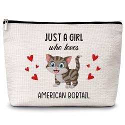 Kosmetiktasche für Katzenliebhaber, mit Aufschrift "Just A Girl Who Loves Cats", amerikanische Bobtail-Make-up-Tasche, Geschenke für Katzenliebhaber, Haustierbesitzer, Geburtstags-, von Levitatinyear