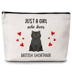 Kosmetiktasche für Katzenliebhaber, mit Aufschrift "Just A Girl Who Loves Cats", britische Kurzhaar-Make-up-Tasche, Geschenke für Katzenliebhaber, Haustierbesitzer, Geburtstags-, Weihnachtsgeschenke von Levitatinyear