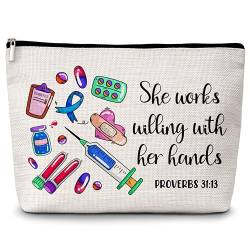 Kosmetiktasche für Krankenschwestern, mit Aufschrift "She Works Willing With Her Hands", christliches Make-up-Tasche, Geschenke für Krankenschwestern, Krankenschwestern, Geschenk für Frauen, von Levitatinyear