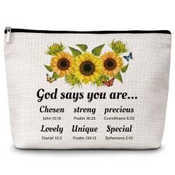 Kosmetiktasche mit Aufschrift "God Says You Are Christ", Bibelvers Geschenke für Frauen, Sonnenblumen-Reise-Make-up-Tasche, inspirierende Geburtstagsgeschenke für Frauen, Mutter, Tante, Freunde, von Levitatinyear