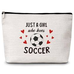 Kosmetiktasche mit Aufschrift "Just a Girl Who Loves Soccer Travel Makeup Bag", Fußball-Team-Geschenke für Fußballliebhaber, Spieler, inspirierendes Geburtstagsgeschenk für Frauen, Teenager, Mädchen, von Levitatinyear