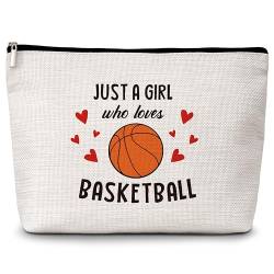 Kosmetiktasche mit Basketball-Geschenken, "Just a Girl Who Loves Basketball", Reise-Make-up-Tasche, Geschenke für Basketball-Liebhaber, Spieler, inspirierende Geburtstagsgeschenke für Frauen, von Levitatinyear