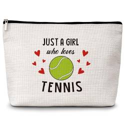 Kosmetiktasche mit Tennis-Geschenken, "Just a Girl Who Loves Tennis", Reise-Make-up-Tasche, Geschenke für Tennisliebhaber, Spieler, inspirierende Geburtstagsgeschenke für Frauen, Teenager, Mädchen, von Levitatinyear