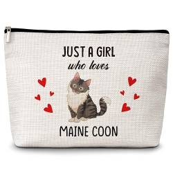 Make-up-Tasche für Katzenliebhaber, mit Aufschrift "Just A Girl Who Loves Cats", Maine Coon Make-up-Tasche, Geschenke für Katzenliebhaber, Haustierbesitzer, Geburtstags-, Weihnachtsgeschenke für von Levitatinyear