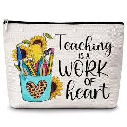 Make-up-Tasche für Lehrer, Lehrer-Make-up-Tasche, "Teaching Is A Work of Heart", Dankeschön, Wertschätzungsgeschenk für Lehrer, Lehrertag, Ruhestand, Geburtstagsgeschenk, Make-up-Tasche für Frauen, von Levitatinyear