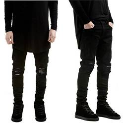 Leward Herren Slim Fit Black Stretch Destroyed Ripped Skinny Denim Jeans - Schwarz - 50 von Leward