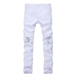 Leward Herren Slim Fit Black Stretch Destroyed Ripped Skinny Denim Jeans - Weiß - 50 von Leward