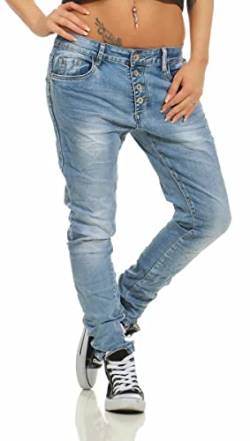 10118 fashion4young Knackige Damen Jeans Röhrenjeans Hose Boyfriend Style Damenjeans Streetstyle, Blau-, M von Lexxury