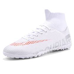 Lfzhjzc Unisex-Fußballschuhe, FG/TF-Spikes, Fußballschuhe, Herren-Fußballschuhe, Fußballschuhe für Damen, Rasen-Innen-Jugend-Fußballschuhe (Color : White TF, Size : 45 EU) von Lfzhjzc