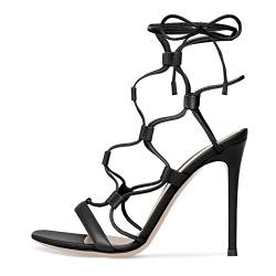 LiChA Damen-Sandalen mit offenem Zehenbereich, Schnürung, Stilettos, runde Zehenpartie, Slingback-High-Heels, 4,7-Zoll-Schuhe, geeignet für formelle Kleidung, Hochzeit, Arbeitsparty von LiChA