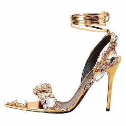 LiChA Damen-Sandalen mit spitzem Hinterband, hoher Absatz, offener Zehenbereich, Strasssteine, Stiletto-Schuhe, klassischer Schuh für Abendkleid, Hochzeit, Party von LiChA