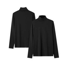 LiKing Damen Rollkragen Langarmshirt Baumwolle Shirt Herbst/Winter Basic Langarm Oberteil Tops 2er Pack Schwarz S 6351BL von LiKing