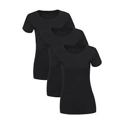 LiKing Damen T-Shirt Baumwolle Kurzarm Basic Sommer Rundhals T-Shirts Oberteile Top Bluse 3er Pack 6101 Schwarz 6101-BL-L-3 von LiKing