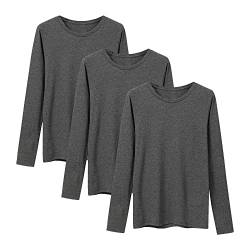 LiKing Langarmshirt Damen Basic Longsleeve Langarm-Shirt Oberteil Tops mit Stretch Baumwolle Oberteile Casual Rundhals Tee Shirt 3er Pack Grau 6151-QGE Small von LiKing