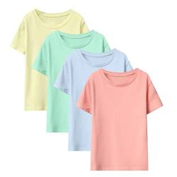 LiKing Mädchen T-Shirts Baumwolle Kurzärmelige Kurzarm Sommer Oberteil Kinder Einfarbige Top 4er-Pack Mehrfarbig 7601UN1 134-140 von LiKing