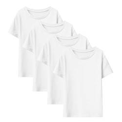 LiKing Mädchen T-Shirts Baumwolle Kurzärmelige Kurzarm Sommer Oberteil Kinder Einfarbige Top 4er-Pack Weiß 7601WH 146-152 von LiKing