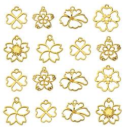 LiQunSweet Goldene Lünette mit offenem Rücken, Kirschblüten, Kleeblatt, Blumenrahmen, Charm-Anhänger für Heimwerker, UV-Harz, gepresste Blumenschmuck, 30 Stück von LiQunSweet
