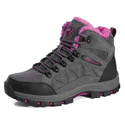 LiYa Wanderschuhe Trekking Schuhe Herren Damen Wasserdicht Winterschuhe Warm Gefüttert Winter Outdoor Boots Wander Stiefel, Grau/Pink, 36 EU von LiYa