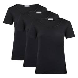 Liabel Damen Unterhemden T-Shirt Rundhalsausschnitt warm Baumwolle 3er Pack, Art. 2828-26 Schwarz 7 von Liabel