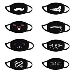 Lialbert 8 Stück Anime Cartoon mundschutz Baumwolle Anti-Staub Mode Kawaii süße mundschutz Wiederverwendbare schwarz mit Motiv Atmungsaktiv Maske Mehrweg Stoffmaske Bedeckung Halstuch Schals von Lialbert