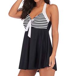 Lialbert Damen Tankini Set Neckholder Push up Badekleid Blumendruck Gepolstert Zweiteilig Figuroptimizer Bauchweg Bademode Große Größen Badeanzug mit Unregelmäßiger Saum von Lialbert