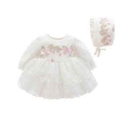 Kleid Baby Mädchen Langarm Kleidung Blumenmädchenkleid Taufkleid Festlich Kleid Hochzeit Partykleid Party Spitze Tutu Prinzessin Kleid Abendkleid (0-18Monate) (Weiß, 90 (12-18Monate)) von LianMengMVP Bekleidung Baby