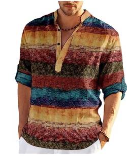 Männer Karo Farbblock Druck Shirt Sommer Lässig Mode Rollup Ärmel Henley Shirt Hawaiian Beach Hemden Farbe11 3XL von LianMz