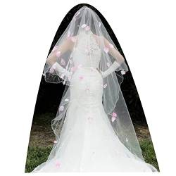 LianShi Single-Layer Braut lang Brautschleier mit rosa Blume 300CM von LianShi