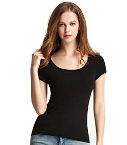 Liang Rou Damen Mini-Gerippt Stretch T-Shirt mit U-Ausschnitt von Liang Rou