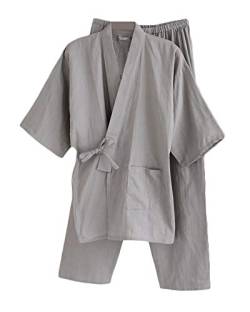 LiangZhu Bademantel Herren Japanische Yukata Pyjama Gesetzt Kimono Robe Nachthemd Morgenmantel Gräulich L von LiangZhu