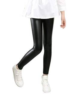 Kinder Thermo Mädchen Kunstleder Hose Leggings Elastische Taille Freizeit Leggins Lang Schwarz 120 von Liangzhu