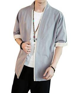 Liangzhu Herren Happi Kimono Haori Jacke Übergangsjacke Mäntel Hanfu Langarmshirts Cardigan Grau M von Liangzhu