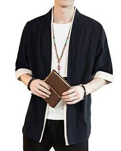 Liangzhu Herren Happi Kimono Haori Jacke Übergangsjacke Mäntel Hanfu Langarmshirts Cardigan Schwarz 2XL von Liangzhu