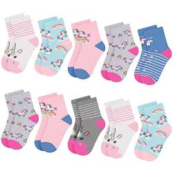 L&K-II 10er Kinder Mädchen Socken aus Baumwolle Kleinkind Einhorn-Muster Kids Sneakersocken mehrfarbig bunt Frühling Herbst 2924 Größe 32-35 von Libella