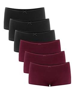 Libella® Unterhosen Panties Boxershorts Damen Unterwäsche Frauen Boyshorts Baumwolle 6er Pack 3901 Schwarz Rot L von Libella