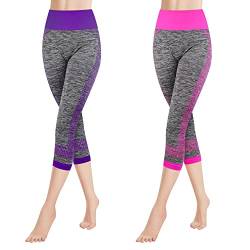 Libella 2er Pack Damen Leggings 3/4 Sporthose High Waist Sportleggins Mehrfarbig Strech Fitness Laufhose Caprihose 4119 Rosa Lila S M von Libella