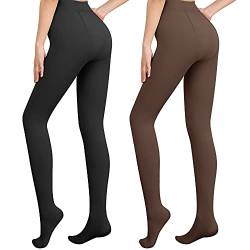 Libella 2er Pack Damen Thermo Strumpfhosen gefütterte Fleece Pantyhose Winter warm blickdichte Thermostrumpfhose Leggings Kuschel seamless dicke Plüsch Mehrfarbig 4152 Schwarz Braun XL von Libella