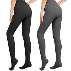 Libella 2er Pack Damen Thermo Strumpfhosen mit Innenfutter Winter warm blickdichte Thermostrumpfhose Kuschel Seamless Treggings hoch Bund Sport Tight Schwarz Grau 4152 M von Libella