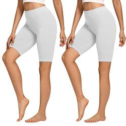 Libella 2er Pack Radlerhose Damen Kurze Leggings Baumwolle High Waist Shorts Blickdicht Sommer Sportshorts Weiß 4165 2XL von Libella